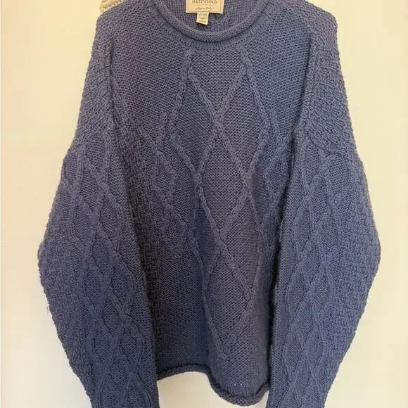 Vintage 90s Bally shanon wool Blue Cable Knit fisherman Sweater size L - Picture 1 of 3